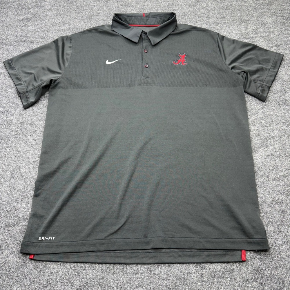 Nike Alabama Crimson Tide Dri-FIT Polo Shirt Mens XL Gray Short Sleeve NCAA